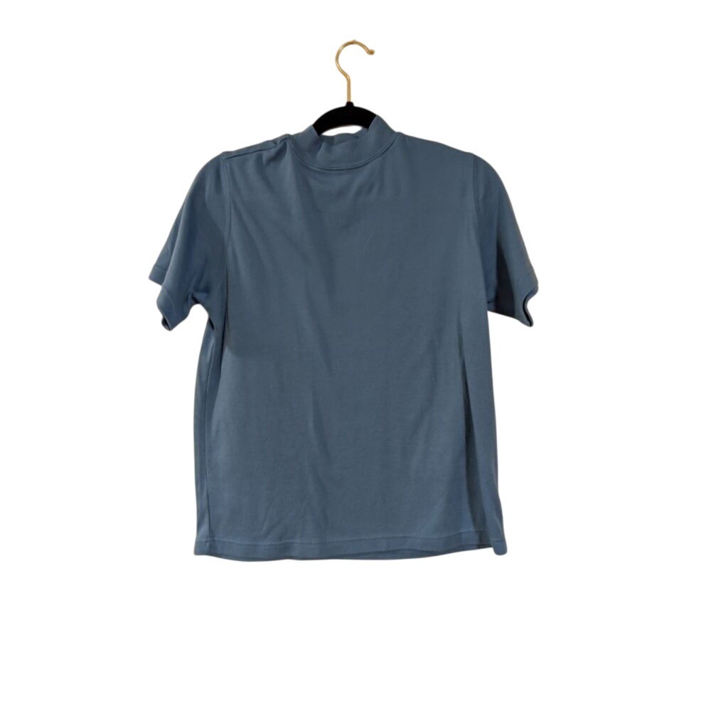 Blair Mock Neck Top Womens Small Blue Short Sleeve Cotton Blend Ribbed Collar